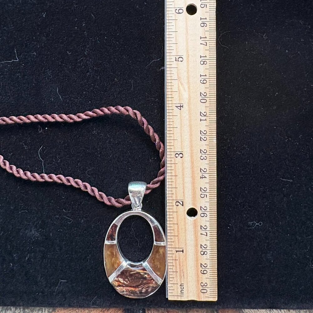 Vintage Artisan Sterling Silver Pendant – Tiger’s Eye & Natural Inlay - Picture 4 of 11